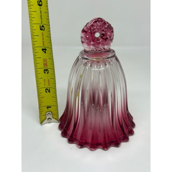 VTG Mikasa Pink Clear Ombre Ribbed Glass Bell 5.5" Wreath Handle Decorative - Picture 7 of 7